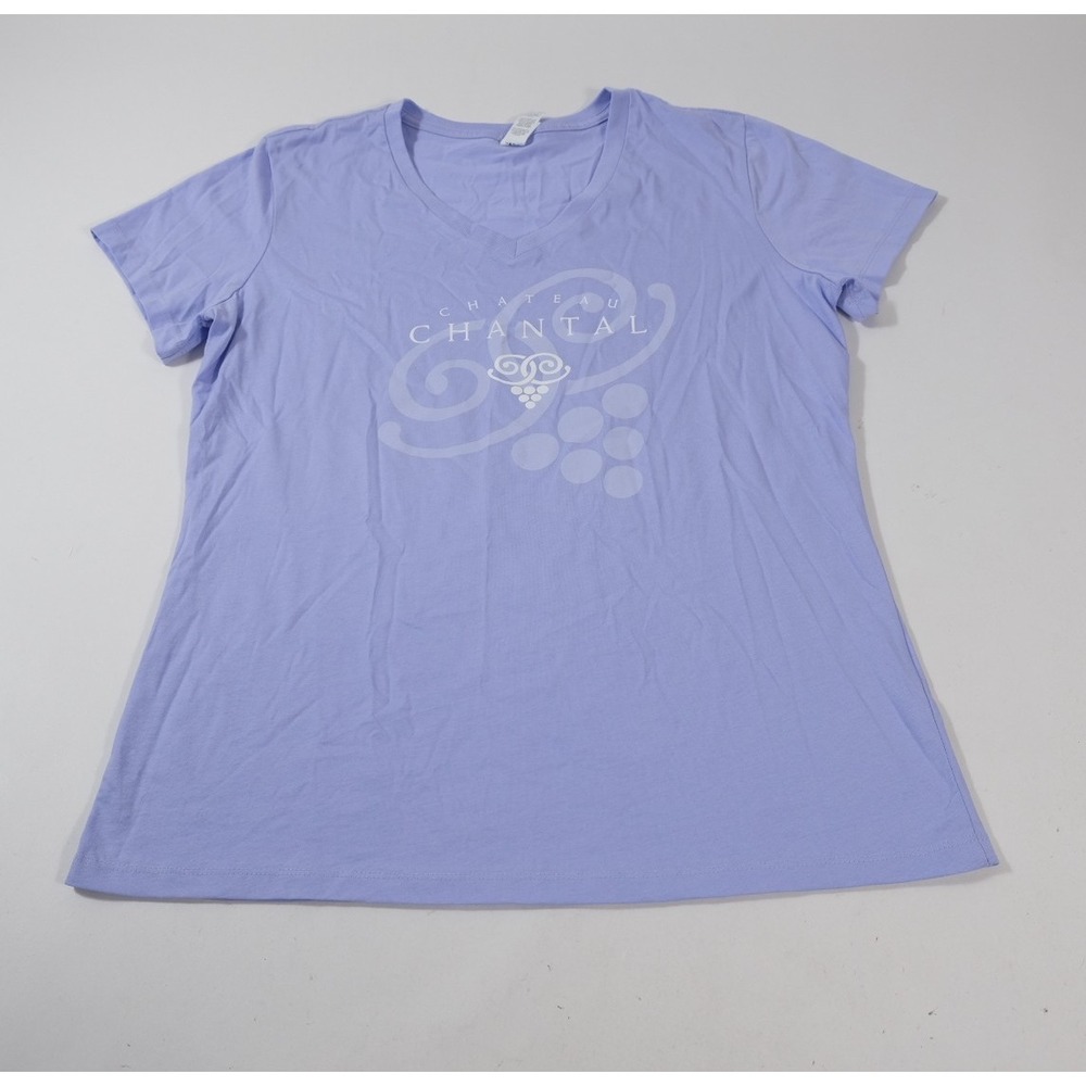 District T Shirt Women Large Purple Chateau Chantal Winery V-Neck Graphic Tee C
